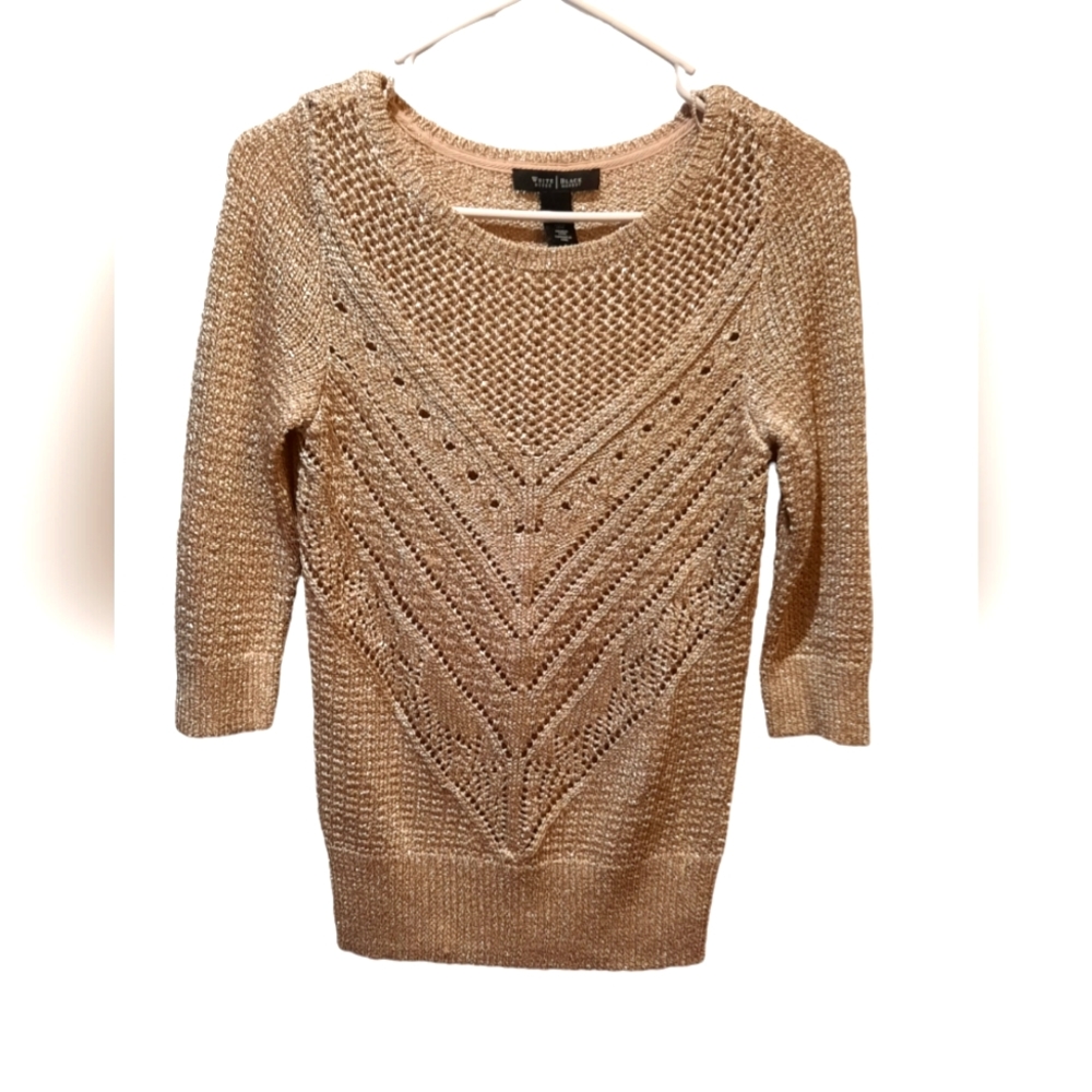 White House Black Market Sweater Womans XS Gold Metallic Woven Preppy Business